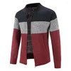 Мужские свитера, зимний трикотаж, тяжелый свитер в большую полоску, пальто, плюшевый утолщенный вязаный кардиган для сохранения тепла