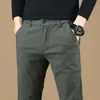Otoño Invierno pantalones casuales para hombre pantalones elásticos gruesos rectos de negocios ropa de marca masculina verde negro gris 240314