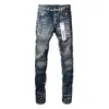 Jeans pour hommes de marque violette avec peinture bleu foncé clair et argent en détresse 9040