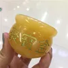 Figuras decorativas Natural Amarillo Jade Cristal Tesoro Cuenco Tallado a Mano Pulido Cornucopia Curación Fengshui Decoración del Hogar Colección