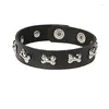 Link pulseiras vintage snap punk rock envoltório preto pu pulseira de couro masculino estrela crânio osso gótico punho largo para mulheres jóias