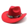 Berets Classic Jazz Cowboy Hats With Leather Strap Perfect Western Fashion Casual Cross Border Felt Cap Ethnic Wind Retro Belt Top Hat