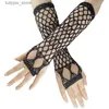 Protective Sleeves Sexy Hollow Fishing Net Rhinestone Sunscreen Gloves Womens Outdoor Sun Protection Arm Sleeves Summer Fingerless Long Mittens L240312