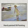 Joaquin Sorolla Bastida Pinturas para Detalhe da Menina na Praia Lona a Óleo Modernas Paisagens Arte Pintadas à Mão 205G