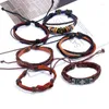 Charm Bracelets 6 Pcs/set Alloy Star Cross Women Strand Beads Vintage Red Brown Men Leather Homme Femme Male Gift Jewelry