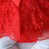 Robes de fille nouveau-né bébé filles enfant en bas âge enfant été couleur unie à manches courtes Bowknot mini robe dentelle rouge avec un à L240313