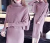 high quality Winter Two Pieces Women Sweater Elegant Turtleneck Cape Long Cloak Sleeve Cashmere Split Bodycon Knitting Dress 210517286564