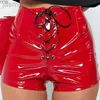 Calções femininos cfyh rendas ilhós brilhantes pvc shorts calças curtas preto punk streetwear verão couro do plutônio clube shorts vermelho ldd240312