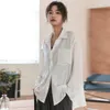 Chemisier blanc à manches longues et col POLO pour femme, chemisier à la mode, assorti avec tout, ample, à la mode, automne 2024