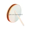 Other Office School Supplies Wholesale 20X20Cm Wood Hand Drum Dual Head With Stick Percussion Musical Educational Toy Instrument For K Dh6H5