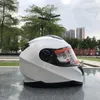 Casques de moto Double visière hiver course moto Capacete Casco hommes casque couleur blanc brillant femmes visage complet