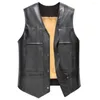 Men's Vests Men Sleeveless Vest Stylish Faux Leather Motorcycle For Autumn Winter Single Breasted V-neck