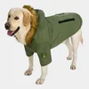 Armeegrün Winter Warmer großer großer Hund Haustierkleidung Kapuzenpullover Fleece Golden Retriever Hund Baumwolle Gepolsterte Jacke Mantel Kleidung für Hund282m