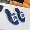 2024 Newest HIGH Quality flat Slippers Sandals women brand Designer square Crystal Genuine Leather Fashion metal buckle Sandals party shoes dress shoes big size