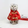 High Quality Pet Cat Chinese Tang Costume New Year Clothes with Red Pocket Festive Cloak Autumn Winter Warm Outfits for Cats Dog270A