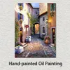 Modern Art Oil Painting Riviera Cafe Mediterranean Villages Handmade Artwork Picture for Bedroom Wall Decor Frameless295O