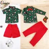 衣類セットCENIU 1-5Y年の男の子のクリスマスの衣装の衣装サンタディアプリントネクタイシャツと赤いズボンの子供の服