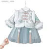 Girl's Dresses Baby Girls Tang Suit Clothes Winter Warm Thickened Velvet Top + Princess Dress Chinese Traditional Infant New Year Clothing Set L240311