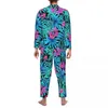 メンズスリープウェアトロピカルの葉パジャマの男性ハワイアンプリントファッションベッドルーム秋2枚ヴィンテージ特大デザインパジャマセット