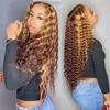 Curly Human Hair Wig Honey Blonde Ombre 13x1 Brasiliansk brun färg Deep Water Wave HD Frontal Highlight Bob Lace Front Wigs