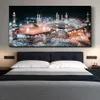 Mecca Mosque Night View Canvas Wall Art 포스터 및 인쇄물에 거실을위한 Kabe Mekke 이슬람 예술 사진 2485