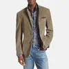 Men's Suits Blazer Khaki 2024 Fashion Embroidery Mesh Patchwork Lapel Long Sleeve Notch Single Breasted Pockets