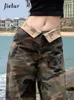 Jeans pour femmes Jielur High Street Poignets droits Chic Style américain Camouflage Zipper Mode Slim Loose Femme Pantalon à jambes larges