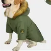 Verde militar invierno cálido grande perro mascota ropa con capucha polar golden retriever perro algodón acolchado chaqueta abrigo ropa para dog347L
