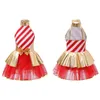 Abbigliamento da palcoscenico Vestito da ballo natalizio per bambina con scollo all'americana Tutu da balletto Body con paillettes Fiocco Bastoncino di zucchero Costume Spettacolo di pattinaggio di figura