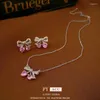 Boucles d'oreilles à clous en forme de cerise, 1 paire, aiguille en argent, couleur rose, Zircon, nœud en cœur, mode, haute qualité