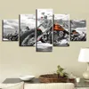 キャンバス写真ポスターモジュラープリントウォールアート5ピースオートバイの黒と白の絵画装飾リビングルームまたはベッドルームノーフレーム2994