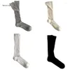 Women Socks B36D Simple Mesh Calf JK Knee High Stockings Cotton Bootie Solid Color Loose For Womens