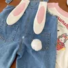 Cute Kids Girls Tuta 06Years Bambini Bunny Ear Ball Tuta di jeans allentata Bretella Pantalone Jeans Outwear Abiti autunnali 240307