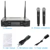 Microfone Professional Wireless Microfon System 2 Kanal UHF Handheld Mic Anpassbare 100 m für Party Karaoke Church Church Show Treffen