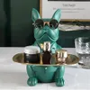 Nordic French Bulldog Sculpture Dog تمثال لتخزين المجوهرات الجدول زخرفة هدية صفيحة صينية تمثال الفن المنزلي 2107272271