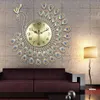 Reloj de pared grande de pavo real con diamantes de oro 3D, reloj de metal para decoración de la sala de estar del hogar, relojes artesanales, adornos de regalo, 53x53cm Y200307J