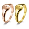 Eenvoudig roestvrij staal 18k goud graveren bloem roos patroon vinger ring hoogglans staart ring bang voor vrouwen mode-sieraden