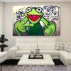 Canvas Målning Street Graffiti Art Frog Kermit Finger Poster Print Animal Oil Målningsvägg Bilder för vardagsrum Unframed242R