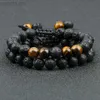 Bangle Black Lava Stone Crown Charm Tiger Eye Beads Bracelet For Men Women Braided Bracelets Handmade Adjustable Jewelry Pulseira ldd240312