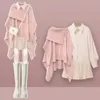 2024 Spring Loose Knitted Shawl Sweater Mini Pleated Short Skirt Two Piece Set Elegant Womens Sexy Outfits 240309