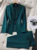 Conjunto de jaqueta e calças femininas formal verde roxo preto sólido jaqueta feminina calças de trabalho de negócios conjunto de 2 peças 240312