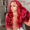 Hot Red Body Wave 13x4 Spets Front Wig Brazilian Red Colorde Lace Frontal Human Hair Wig For Women Remy Transparent spets peruk 180%