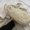 Bolsas de ombro de palha de moda para mulheres redondo rattan artesanal para a praia de uma bolsa feminina de grande capacidade Shopper Bolsas de sacola 240307