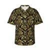 Camisas casuales para hombres Camisa con estampado de damasco Púrpura Negro Cool Hawaiian Mens de manga corta Playa Harajuku Impreso Blusas de gran tamaño