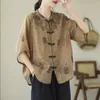 Frauen Blusen Chinesischen Stil Retro Schnalle Ramie Hemd Sommer High-End-Temperament Dünne Druck Schlank Baumwolle Leinen Top Z1964