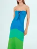 Casual Dresses Women's Summer Tube Dress Kontrast Färg ärmlös stropplös utskärning slips frams smal lång