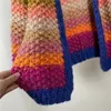 Flordevida Rainbow Stripe Cardigan Ręka ręcznie szydełkowana sweter sweter jesienny zimowy ciepły dzianin płaszcz streetwear 240228