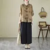 Frauen Blusen Chinesischen Stil Retro Schnalle Ramie Hemd Sommer High-End-Temperament Dünne Druck Schlank Baumwolle Leinen Top Z1964