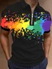 رجالي قوس قزح التدرج الفني طباعة قميص بولو 3D المطبوعة zip up polo قميص طوق عادي قميص بولو قميص 240307