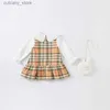 Sukienki dziewczyny DBZ18513 Dave Bella Autumn Baby Girls Fashion Plaid Drapowane sukienka z małą torbą na imprezę dla dzieci niemowlę Lolita 2pcs Ubrania L240313